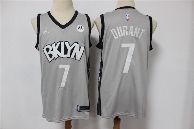 Men Brooklyn Nets #7 Durant light grey With Jordan logo 2021 Game NBA Jersey->brooklyn nets->NBA Jersey
